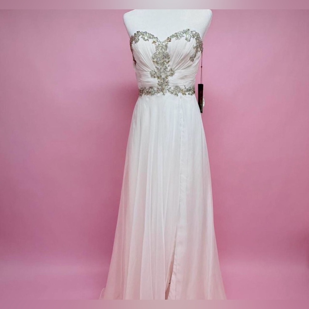 Mac Duggal White Strapless Dress with Silver Embellishments - Picture 4 of 9